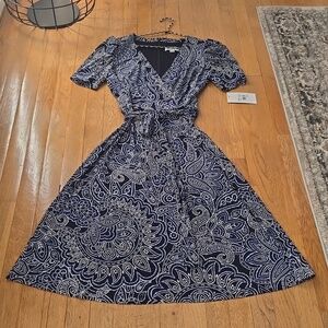 HARPER ROSE BRAND WOMENS BLUE PAISLEY SHORT SLEEVES V-NECK SUMMER DRESS SIZE 4